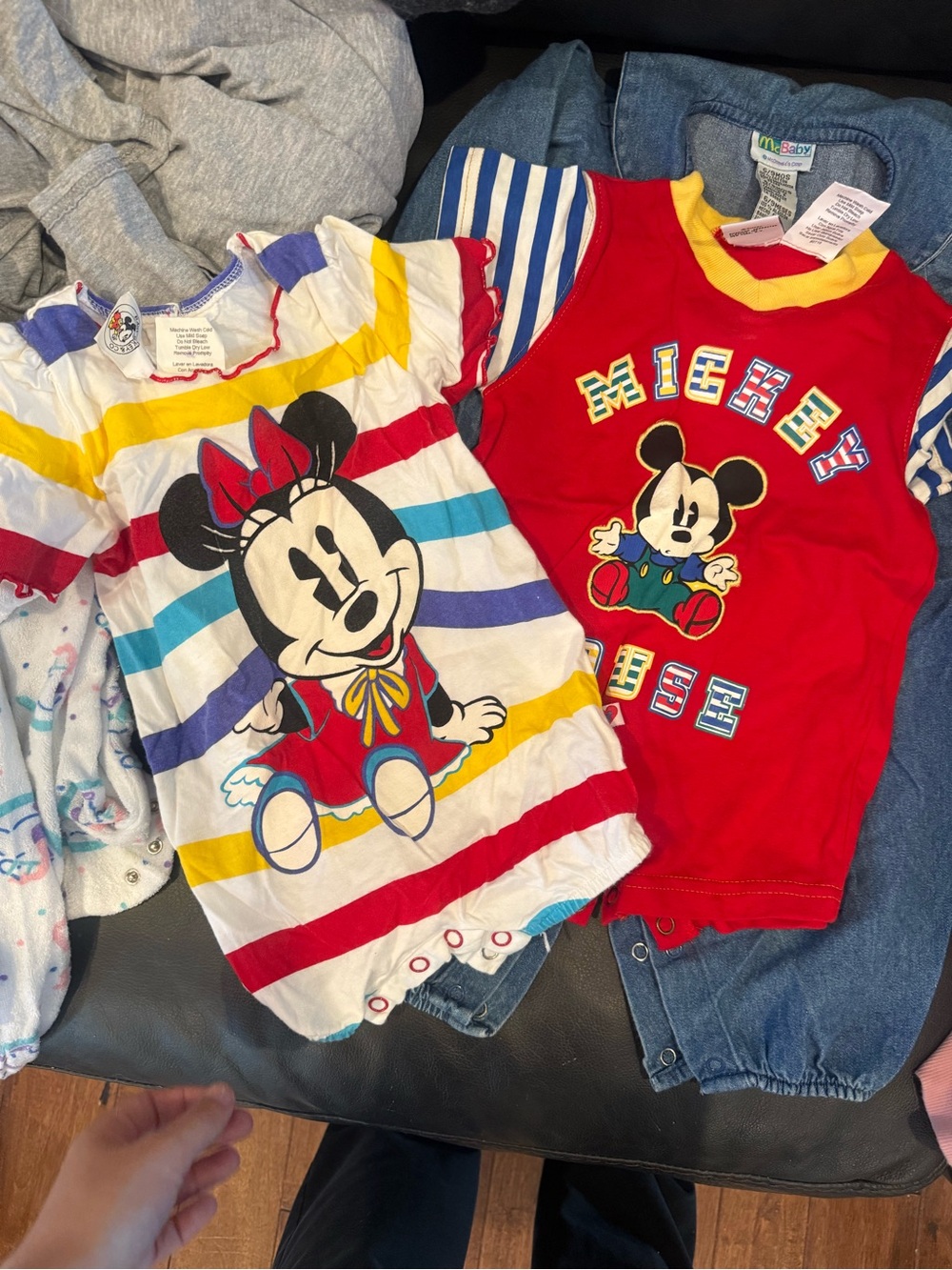 Vintage Minnie & Mickey Baby Rompers - Red, Yellow, Blue Stripes